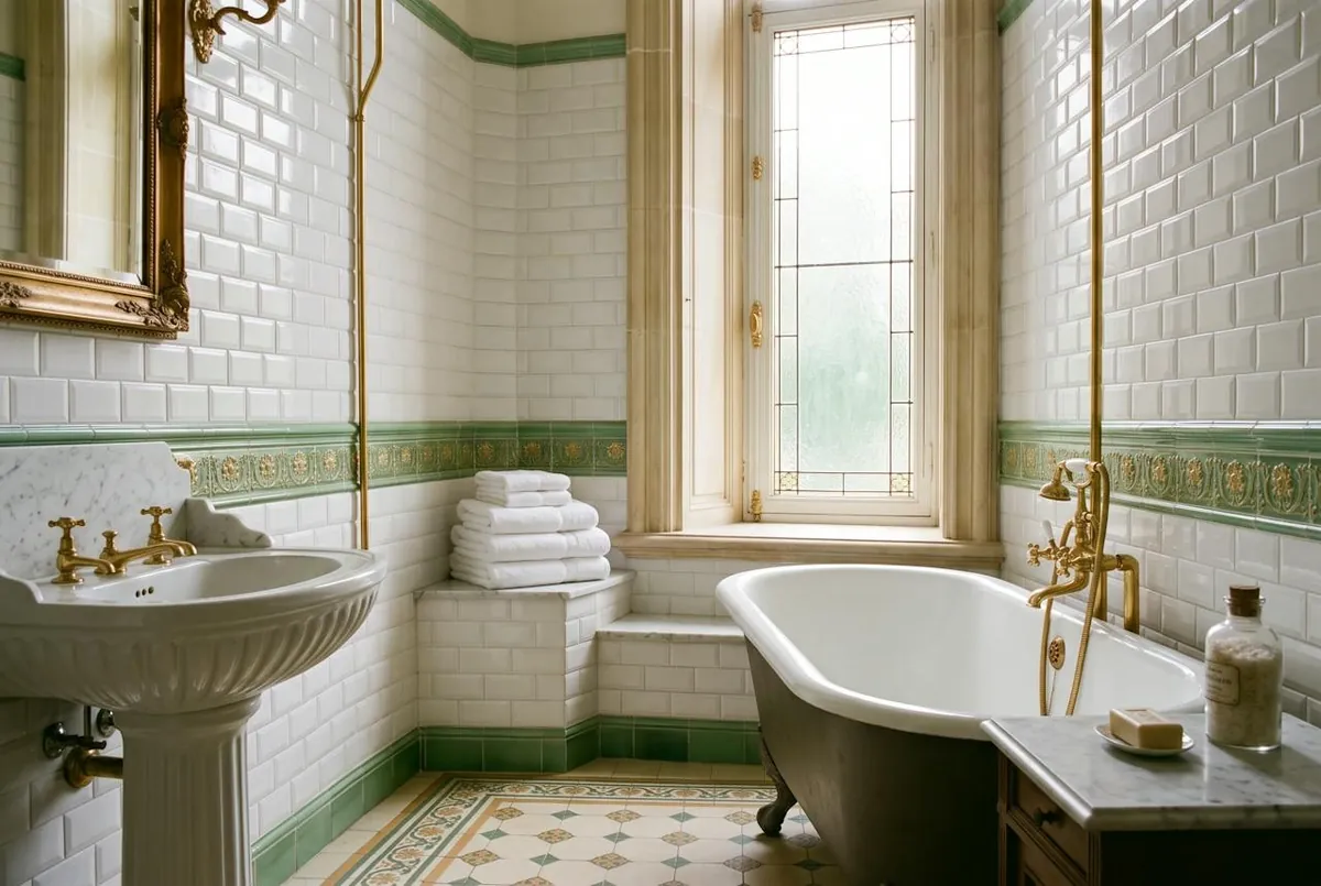 une salle de bain aux carreaux d'époque